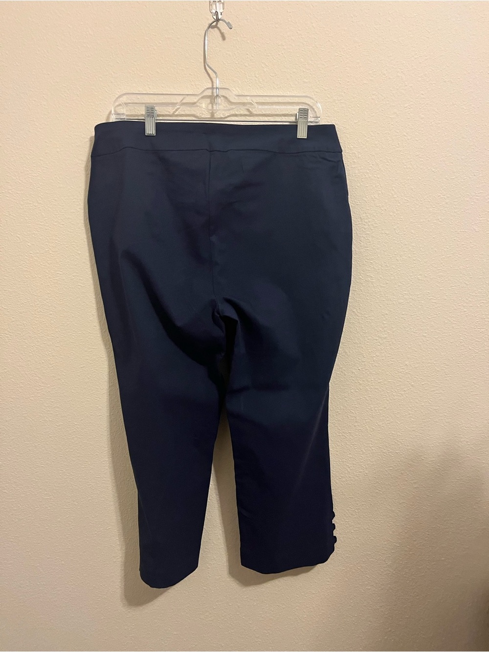 JM Collection Women Navy Cropped Ponte Pants with Hook Hem Detail - Picture 2 of 5
